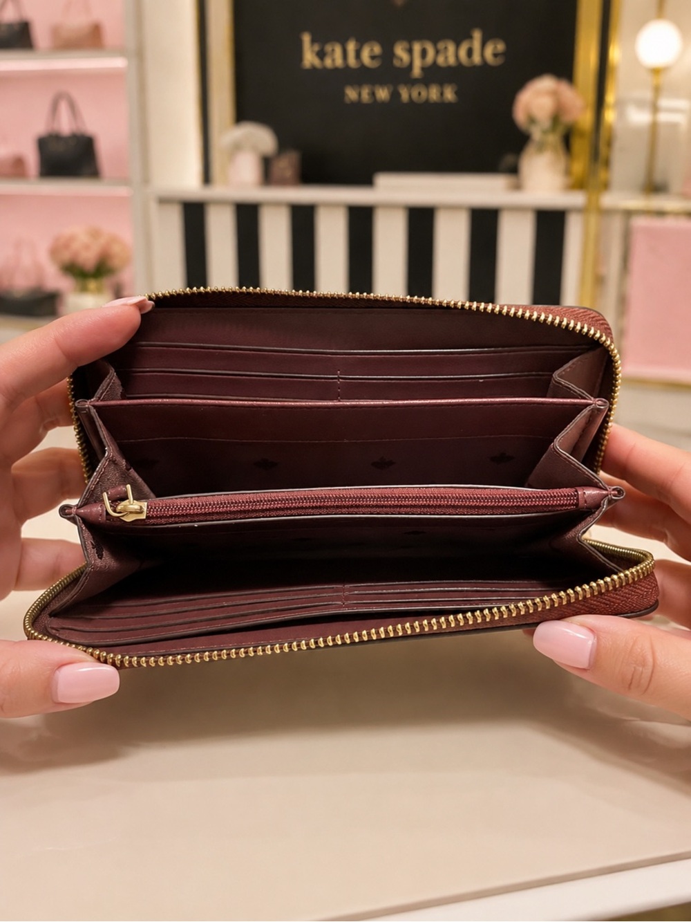 kate spade Brown Leather Zip-Around Wallet with Gold Logo - Picture 3 of 3
